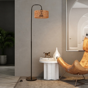 Lampadaire Boho Arc avec abat-jour en <span class=keywords><strong>rotin</strong></span>, ampoule 9W et interrupteur au <span class=keywords><strong>pied</strong></span>, lampe de Bohème pour salon, chambre à coucher, bureau - Product Image 2