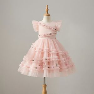 Vestido de Fiesta con Volantes y Tul Floral Hecho a Mano para Niñas de 1 a 12 Años, Venta al Por Mayor - Product Image 1