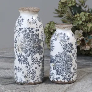 Vintage Style Blumen Keramik flasche Rustikale Blumenvase Französisch Shabby Chic H16cm