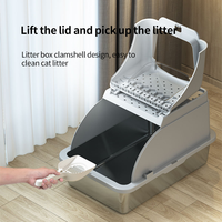 Bac à litière pour chat en acier inoxydable et plastique 65L entièrement fermé anti-éclaboussures, toilette antiadhésive à pédale, désodorisant, écologique, facile à nettoyer