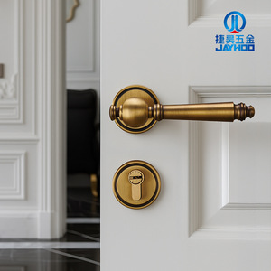 ชุดล็อคประตู Jiehao มือจับทองเหลืองสไตล์วินเทจ อุปกรณ์ตกแต่งภายใน ล็อคประตูไม้เนื้อแข็ง ทนทาน - Product Image 3