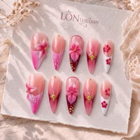 Faux ongles à presser en PMMA faits à la main, style français 3.0, longs, pointus, courbes, texture 3D, couvrance totale, 10 pièces, fourniture d'usine
