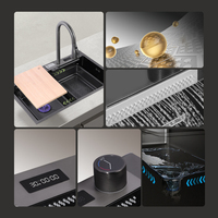 Évier de cuisine à cuve unique fait main, multifonctionnel, en acier inoxydable noir, avec robinet et valve en laiton – Vente flash TikTok