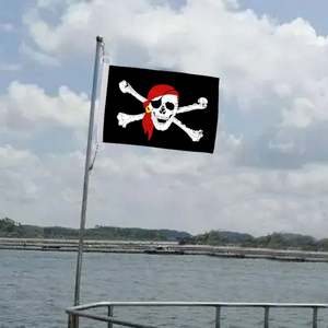 Drapeau de pirate à os croisés <span class=keywords><strong>rouge</strong></span> 12x18 pouces, bannière de <span class=keywords><strong>bateau</strong></span> avec 2 œillets en D, matériau en polyester tricoté 110G, décoration intérieure et extérieure - Product Image 2