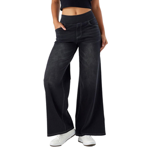 <span class=keywords><strong>Jeans</strong></span> in Denim nero retrò da donna pantaloni larghi Chic Y2K stile stile uomo <span class=keywords><strong>Jeans</strong></span> Casual a metà maglia pantaloni - Product Image 1