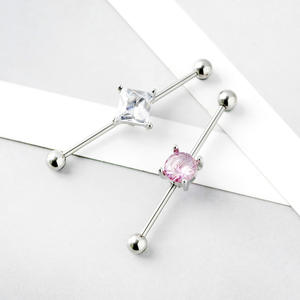 1pc Punk Acier Chirurgical Barbell Long Stud Boucles d'oreilles Coeur Étoile Carré Zircon Rose Blanc CZ 38mm <span class=keywords><strong>Oreille</strong></span> <span class=keywords><strong>Piercing</strong></span> <span class=keywords><strong>Industriel</strong></span> - Product Image 5