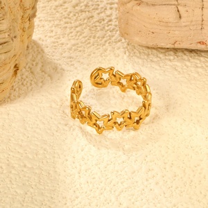 Anillos de Moda Europeos para Mujer, Chapados en Oro de 18K, Acero Inoxidable, Forma de Estrella Hueca, Anillos Ajustables - Product Image 6