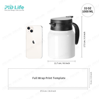 PYD Life Nouveau 32oz 1000ml Vente en gros Blancs métalliques vierges pour sublimation Carafe isotherme en acier inoxydable pour café