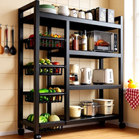 Étagère de rangement à 4 niveaux en acier au carbone noir, grande, robuste, multi-niveaux, mobile, panier à légumes domestique, support de cuisine