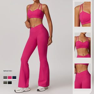 78% ポリアミド22% エラスタンジムウェアセクシーなバンドゥトップスポーツレギンスセット女性カジュアル服女性アクティブウェア - Product Image 3