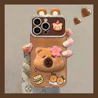 BT dessin animé Capybara pousser 3D poupée coque de téléphone 16 15 Pro Max14 Plus 13 12 Pro Max 11 Kawaii peluche téléphone portable housse de protection