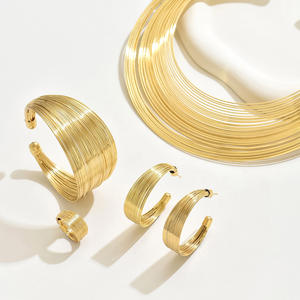 مجموعة مجوهرات 4-قلادة معدنية ذهبية-قلادة معدنية-قلادة متعددة الطبقات-أقراط - Product Image 5