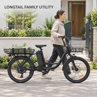 Vélo cargo familial à longue portée avec cadre bas, batterie amovible 36V et freins hydrauliques pour parents