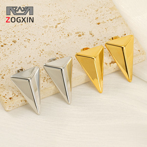 ZOGXIN Geometric Triangular Stud Earrings Gold Silver Stainless Steel Party Fashion Jewelry - Product Image 1