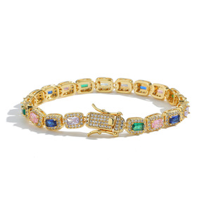 Colourful Rectangular Zircon Mix-and-match <b>Bracelet</b> <b>Copper</b> Inlaid Zircon Tennis <b>Bracelet</b> for Women Tanjing Fashion - Product Image 5