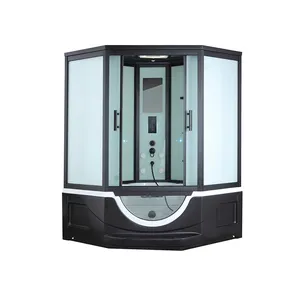 K7026H matt black frame wet steam room with massage bathtub