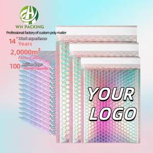 Customized Logo Self Seal Shipping Packaging Holographic Metallic <strong>Poly</strong> Bubble <strong>Mailer</strong> Padded Envelope with Printed - Product Image 1