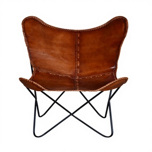 Modern <b>Leather</b> Butterfly <b>Chair</b> with Wood Frame-Luxury Relaxing <b>Chair</b> for Apartment and Warehouse Use <b>Black</b> Legs - Product Image 1