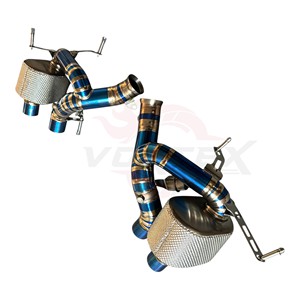 ท่อไอเสีย Vortex Titanium Blue Valved สำหรับ Ferrari F12 812 GTS พร้อมแผ่นกันความร้อน ตัวเก็บเสียง ถังเก็บไอเสีย และปลายท่อแบบ Pie-Cut Burnt Tips Assembly - Product Image 3