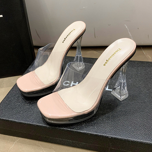 Chaussures tendance sexy en plexiglas à plateforme de 10 cm/13 cm, talons transparents pour femmes et dames - Product Image 1