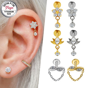 Pendientes Colgantes <span class=keywords><strong>de</strong></span> Moda, Anillos <span class=keywords><strong>de</strong></span> Nariz <span class=keywords><strong>de</strong></span> Titanio para Mujer, Joyería Fina con Estrella, Corazón, Zirconia, Piercing Daith, Labret, Helix - Product Image 2
