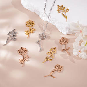 Colgantes y dijes de moda de acero inoxidable 316L chapados en oro PVD de 14K y 18K personalizados para hacer joyas, dijes de flores para pulseras. - Product Image 2