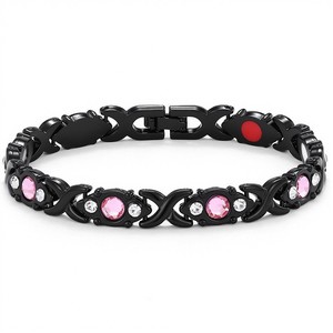 Women's Magnetic <b>Bracelet</b> Cross Pink Rhinestone Zinc Alloy Bangle Gift Jewelry - Product Image 3