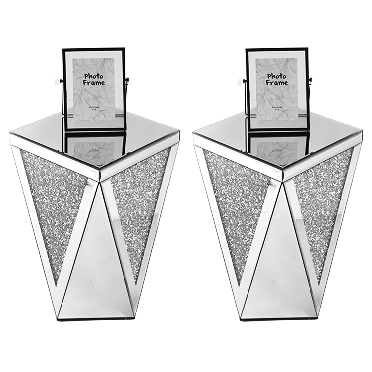 Современный зеркальный стол для гостиной с изображением раздавленного алмаза серебряного цвета