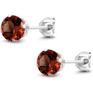 Gem Stone King 925 <b>Sterling</b> <b>Silver</b> Red Garnet <b>Stud</b> Earrings 6Mm Round Claw Setting Unisex January Birthstone - Product Image 4