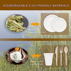 Ensemble de couverts jetables et compostables comprenant des assiettes, des gobelets, un couteau, une fourchette, une cuillère pour pique-niques, fêtes, contenants alimentaires, <span class=keywords><strong>vaisselle</strong></span> <span class=keywords><strong>jetable</strong></span> - Product Image 3