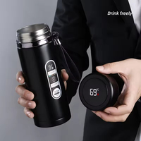 BORGE 500ml 800ml 1L Flacon à vide isolant pour bouteille d'eau en acier inoxydable à large bouche avec affichage numérique de la température à LED