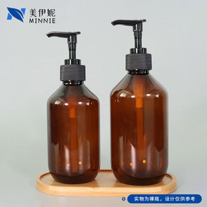 Botella de vidrio marrón Minnie de 400 ml con bomba, envase cosmético recargable para loción, champú y gel de ducha - Product Image 5