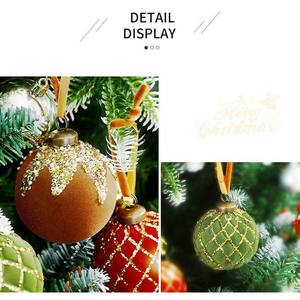 Boule de Noël en plastique rouge avec pompon, 8 cm, 12 pièces, décorations de Noël peintes à la main, paillettes floquées, perles - Product Image 3