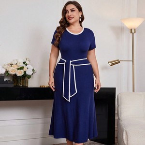 Abito Modulare Midi moda retrò estivo da donna di nicchia Slim Fit con tempra tinta naturale con motivo tinta unita - Product Image 2