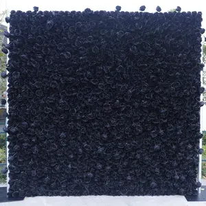 Wholesale Custom Wall Hanging Rose Decoration Backdrop Black Roll Up Artificial Flowers Wall For Wedding Decor
