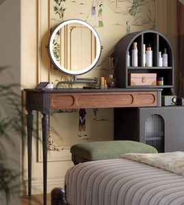 Coiffeuse moderne en bois massif avec tiroirs, surface de <span class=keywords><strong>maquillage</strong></span> extensible, miroir éclairé réglable, design en panneaux MDF pour chambre à coucher - Product Image 4