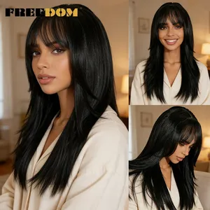 Perruque synthétique transparente FREEDOM pour perruque Lace Front avec <span class=keywords><strong>frange</strong></span>, 20 pouces, lisse et dégradée, pour femmes noires, perruque de cosplay - Product Image 3