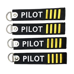 Hot Sale Pilot Airplane Key Tag Embroidery Keyring Woven Keychain Custom Embroidered Key Chain