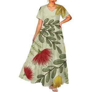 Factory Outlet Puakenikeni Design tribale profondo scollo a V Casual elegante da donna abito lungo da sera Sexy - Product Image 3