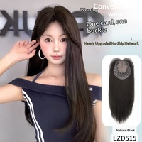 Perruque synthétique noire longue et droite avec filet à cheveux, naturelle, volumineuse, sans traces, pour usage quotidien, couvrant toute la tête