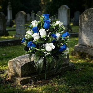 Bouquet funéraire populaire et économique de 24 roses artificielles en soie pour commémoration, condoléances et <span class=keywords><strong>décoration</strong></span> de <span class=keywords><strong>cimetière</strong></span> - Product Image 3