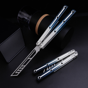Coltello Balisong Pieghevole Portatile EDC per Principianti con Gradiente Bianco Blu Scuro - Product Image 6