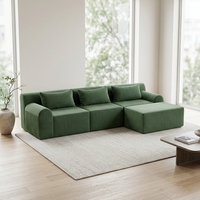 Canapé en forme de L 3 places, sans assemblage requis, sans accoudoirs, en velours côtelé, mousse à mémoire de forme compressée