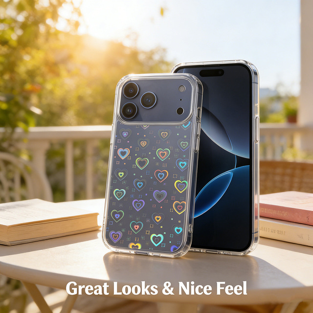 Compatible iPhone 17 Pro Max Case Clear Glitter Silicone Holographic Laser Love Heart Pattern Slim Protective Shockproof Cover