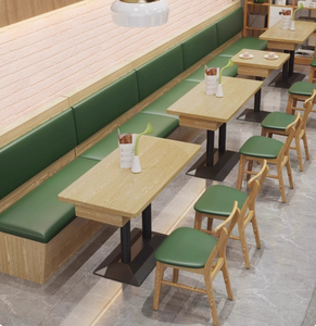 Custom Green Nappa Leather Booth <strong>Sofa</strong> and Wood Grain Table Set with <strong>Powder</strong>-Coated Metal Base for Dessert Shop - Product Image 3