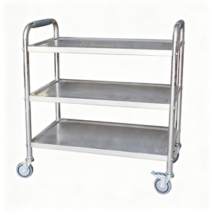 Chariot de service mobile à 3 niveaux en acier inoxydable avec poignée, chariot utilitaire robuste pour banquets et hôtels - Product Image 1