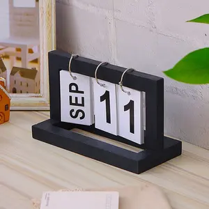 Vintage Retro Reusable Home Office Decor Flip Chart Perpetual Calendar Desk Calendar Desk Office Decor Wooden Perpetual