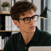 Prêt à expédier : Montures optiques personnalisées en acétate anti-lumière bleue, carrées surdimensionnées avec branches incrustées de métal, étui à lunettes inclus, unisexe