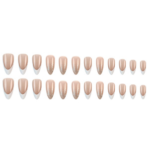 <span class=keywords><strong>Uñas</strong></span> Postizas Acrílicas Elegantes con Punta Francesa, <span class=keywords><strong>Uñas</strong></span> Postizas Largas en Forma de Almendra con Degradado de Purpurina Plateada, Arte de <span class=keywords><strong>Uñas</strong></span> de Lujo Reutilizables para Novias - Product Image 2