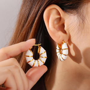 Pendientes de Aro de Resina Trenzada en Forma de U de Acero Inoxidable Color Ámbar, Joyería de Moda para Mujer para Fiestas - Product Image 4